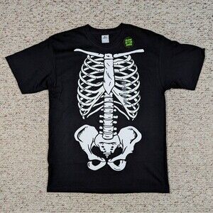 Skeleton Glow In The Dark T-Shirt Mens LARGE NEW GITD Black Halloween Tee